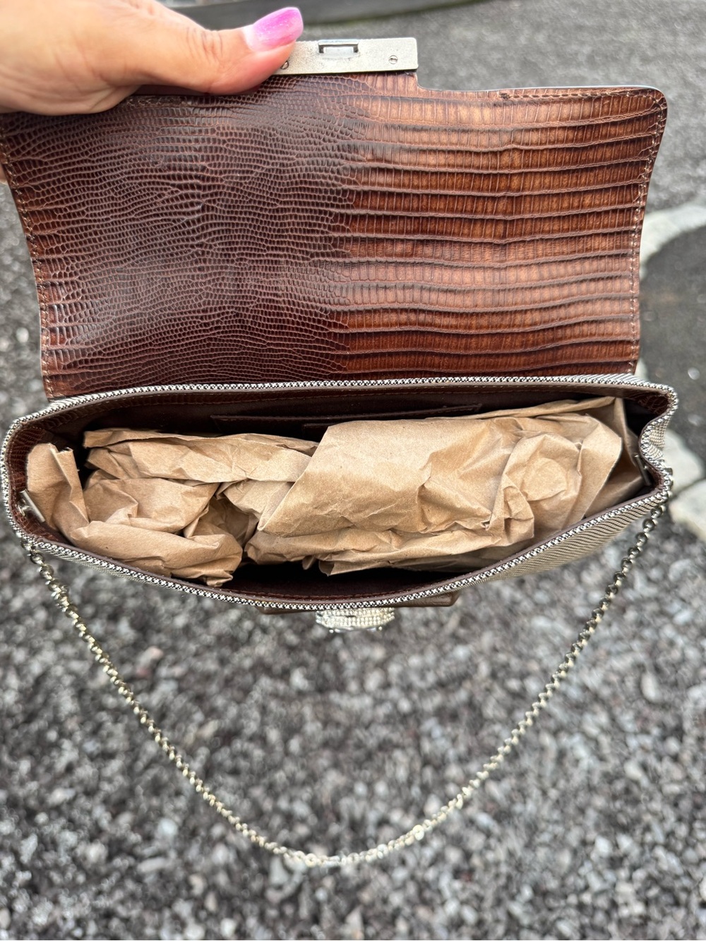 Tod's Italy Leather & Fabric Crystal Clasp Evening Shoulder Bag Clutch with COA - Picture 9 of 15